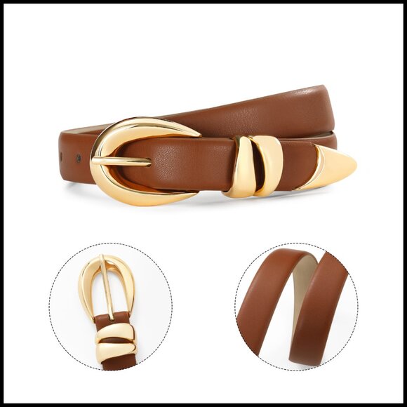 Faux Leather Belt with Gold Buckle Adjustable for Jeans Dresses